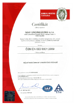 Certifikát ČSN EN ISO 9001:2009